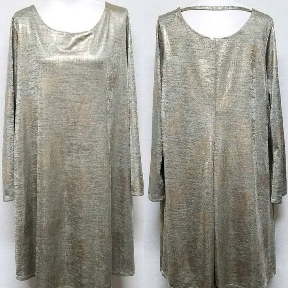 Vintage The Vanity Room Gold Heathered Strappy Back Midi Sheath Dress 1X
